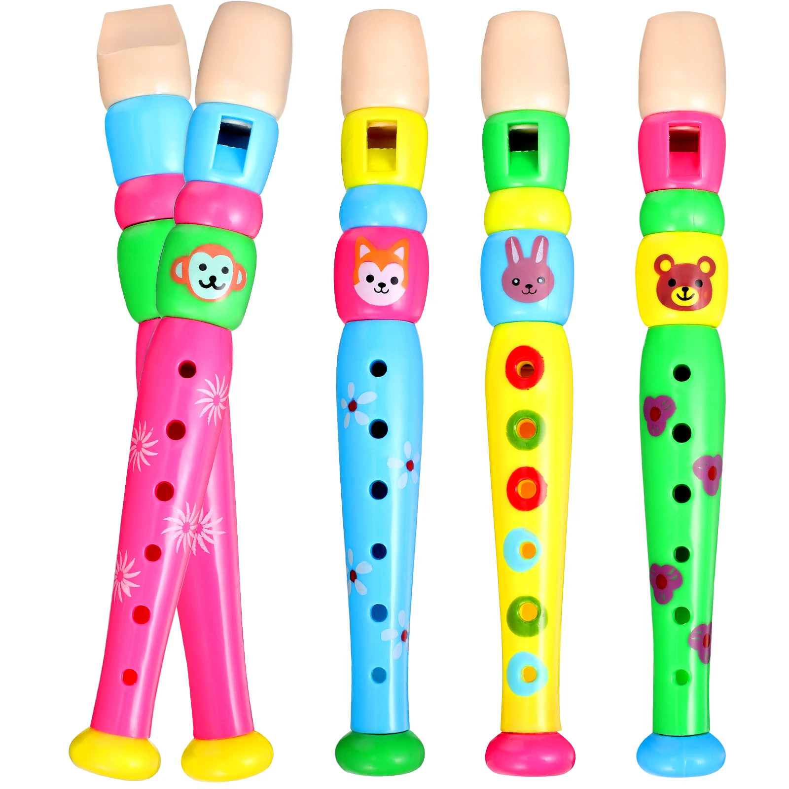 

4 pcs Six-hole Plastic Flutes Kids Recorder Colorful Animal Print Musical Instruments for Classes Parties Educational Events Toy