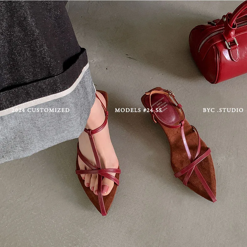 Summer Shoes Narrow Band Sexy Sandals Strange Heels Women Sandals Pointed Toe Ladies Concise Footwear Summer Gold Beige Shoes