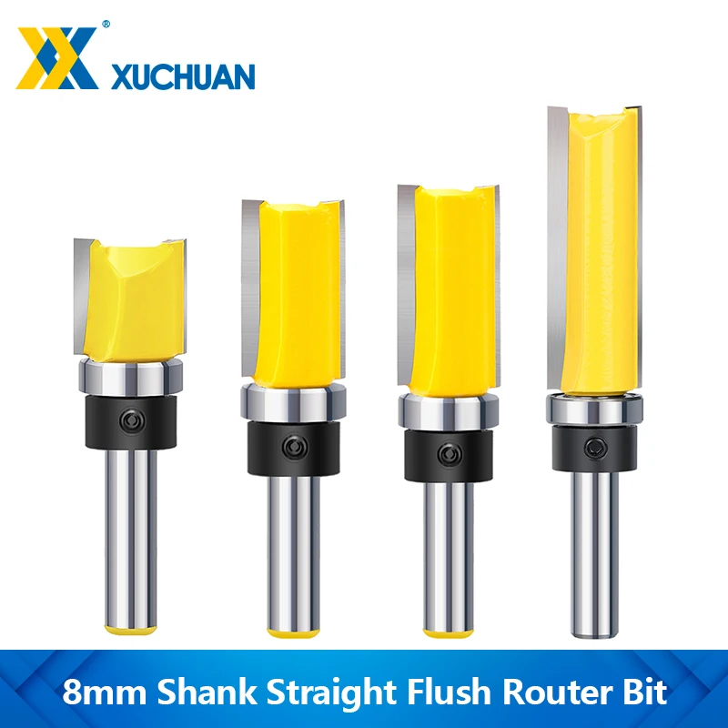 

1pc 8mm Shank Flush Trim Router Bit 3/4' Diameter Carbide Template CNC End Mill for Woodworking Straight Trimming Milling Cutter