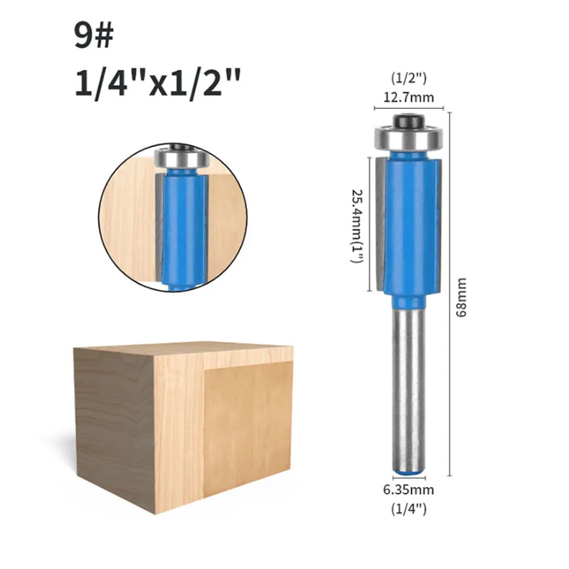 6mm 6,35mm Schaftfräser mit Lager, Holzbearbeitungs-Fräser, Planfräser für Holzgravurmaschine, Trimmwerkzeug – Detail 13