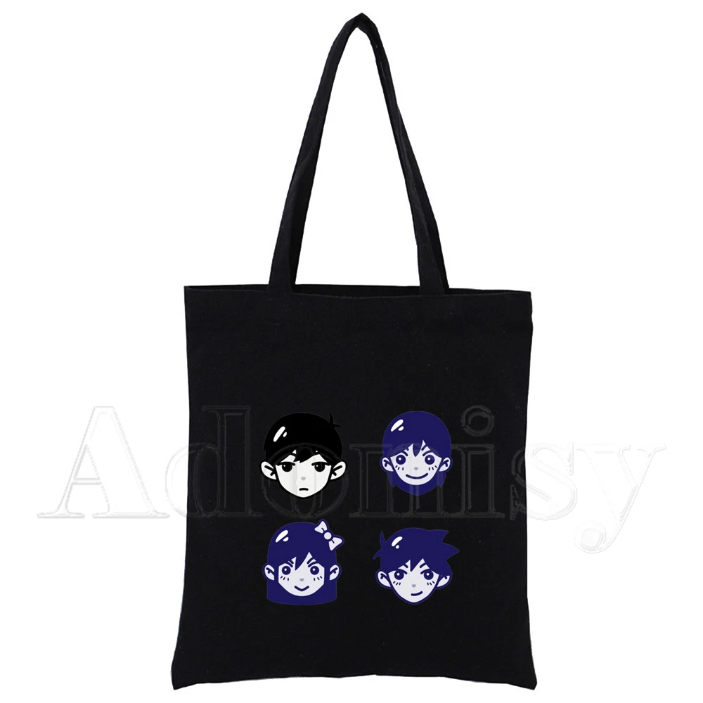 Omori Print Canvas Tote Black Bags Harajuku Casual Female Girl Tote Eco Shopper Shoulder Bags