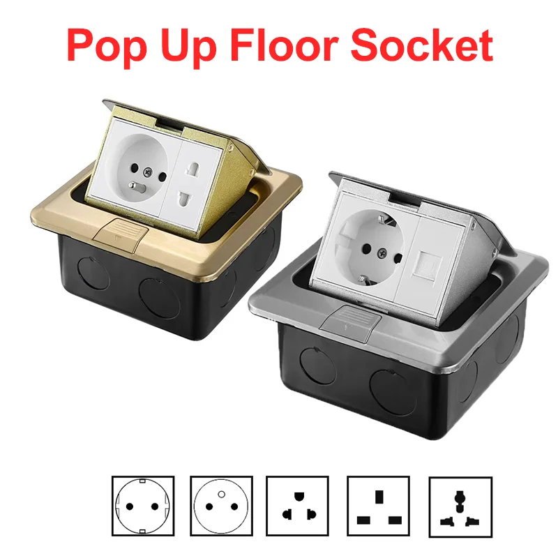 

Wholesale EU/FR/US/UK/Universal Pop Up Floor Electrical Outlet Recessed Hidden Countertop Socket Floor Outlet Covers Box