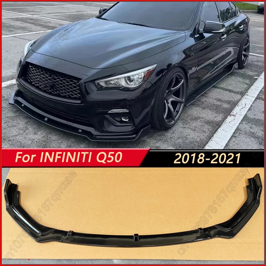 

Глянцевый черный комплект кузова автомобиля, защита бампера для INFINITI Q50 Base/Sport 2018-2021, автомобильный передний бампер, спойлер, диффузор