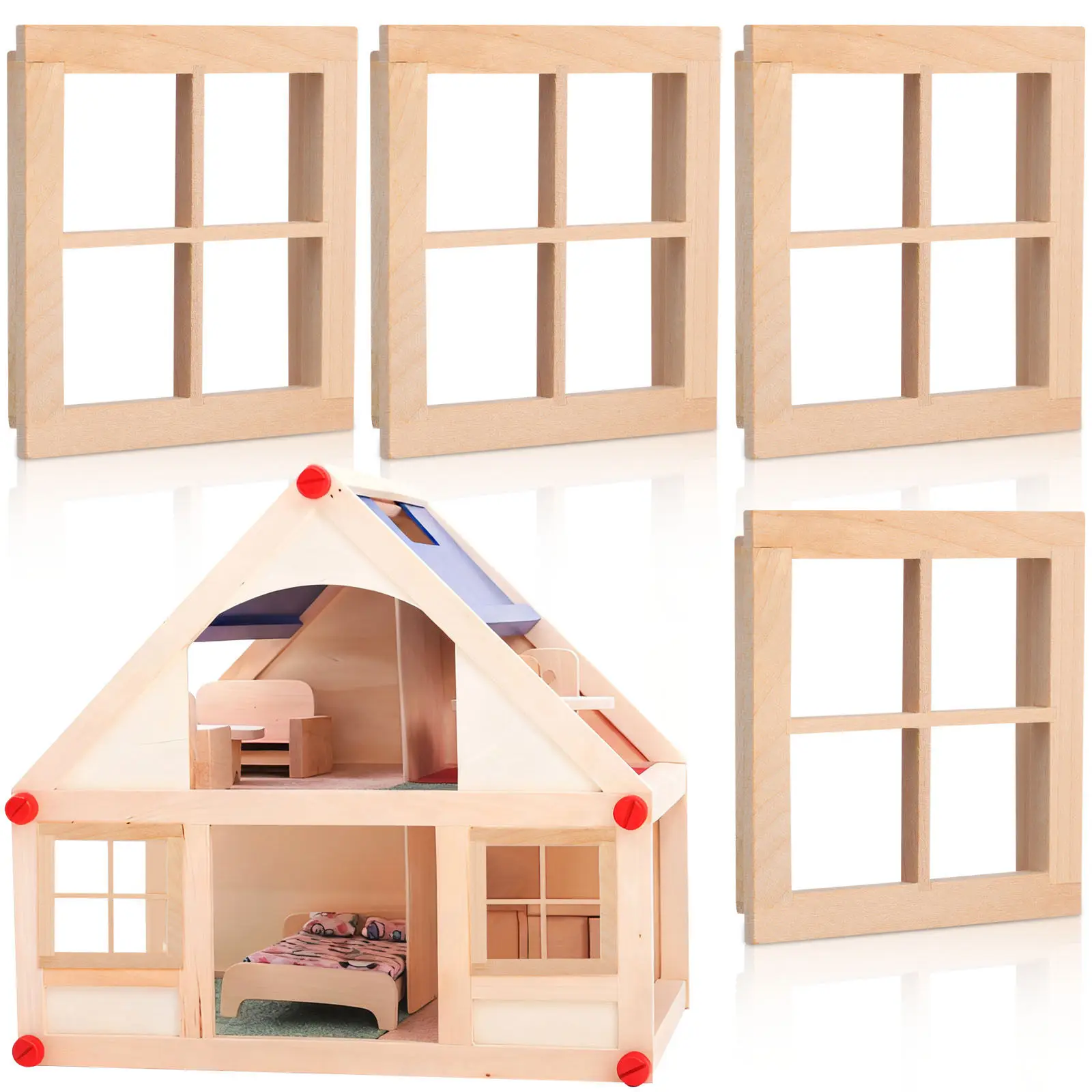 

4 Pcs House Window Frame Decor Christmas Dollhouse Accessories Model Decorative Mini