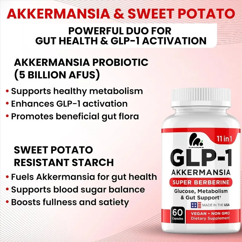 

GLP-1 contains Akkermansia probiotics, berberine, and cinnamon - Intestinal and Metabolic Health Support 60 capsules