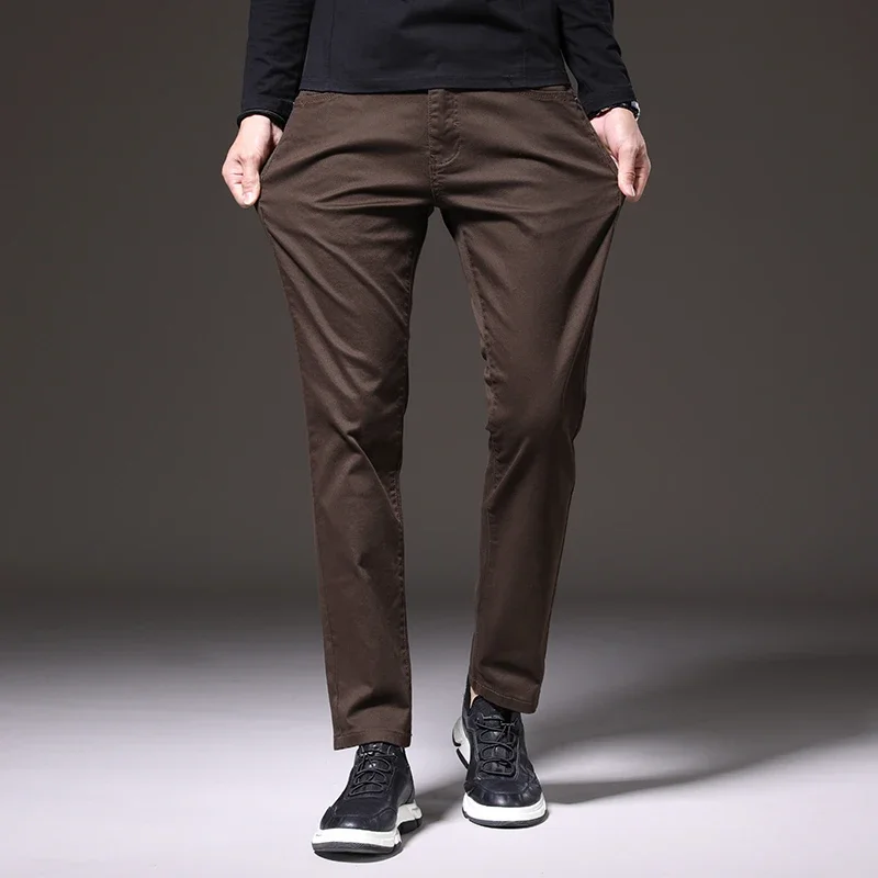 

2024 New Men's Slim Stretch Casual Pants Cotton Business Fashion High Quality Trousers Male Brand Khaki Green Gray
