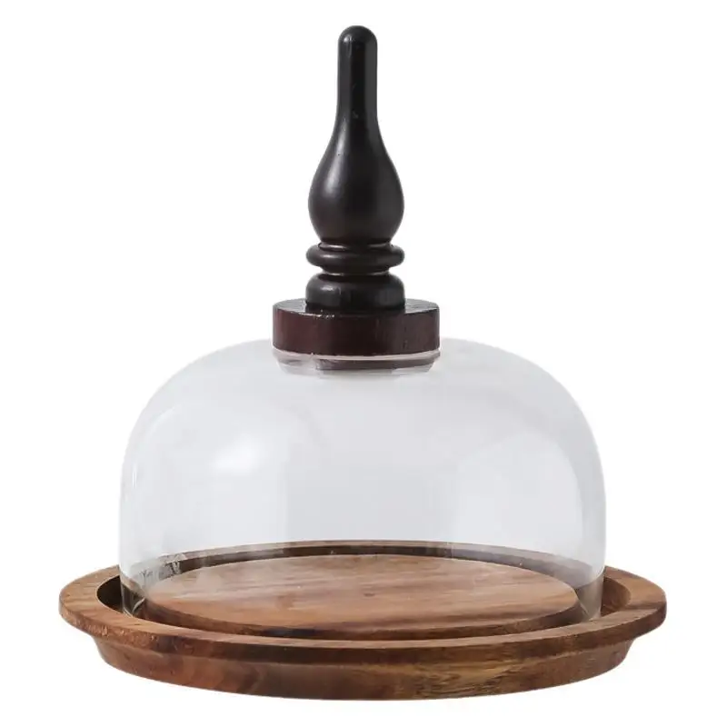 صينية كعكة خشبية كلاسيكية ورائعة، عرض الحلوى، صندوق زبدة حامل الخبز، مع غطاء زجاجي غطاء غبار أدوات المائدة المنزلية