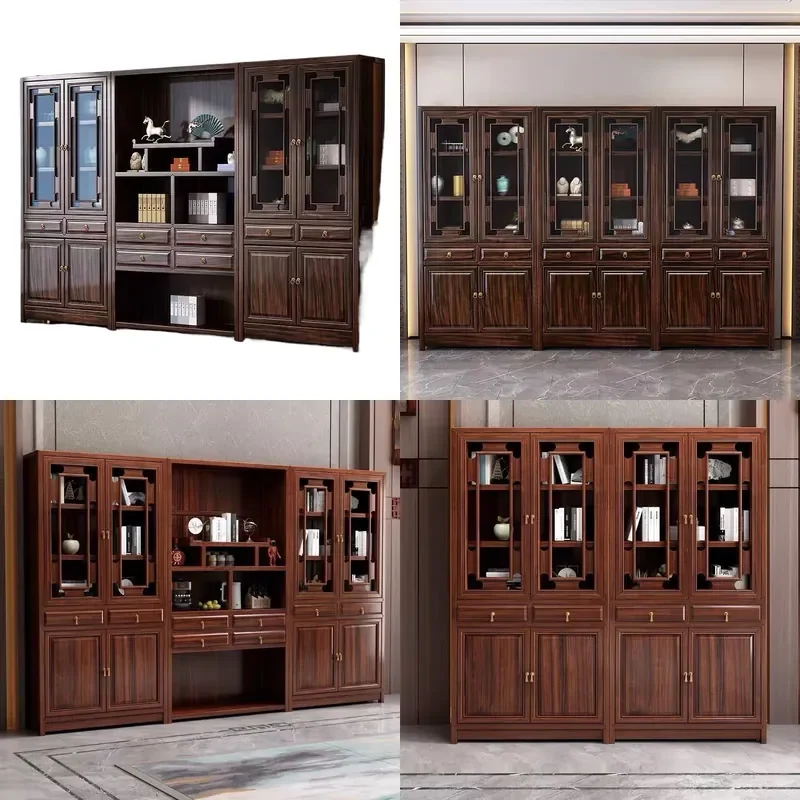 New Chinese Solid Wood Bookcase Bogu Shelf Combination Ebony Multi Treasure Pavilion Office Storage Display