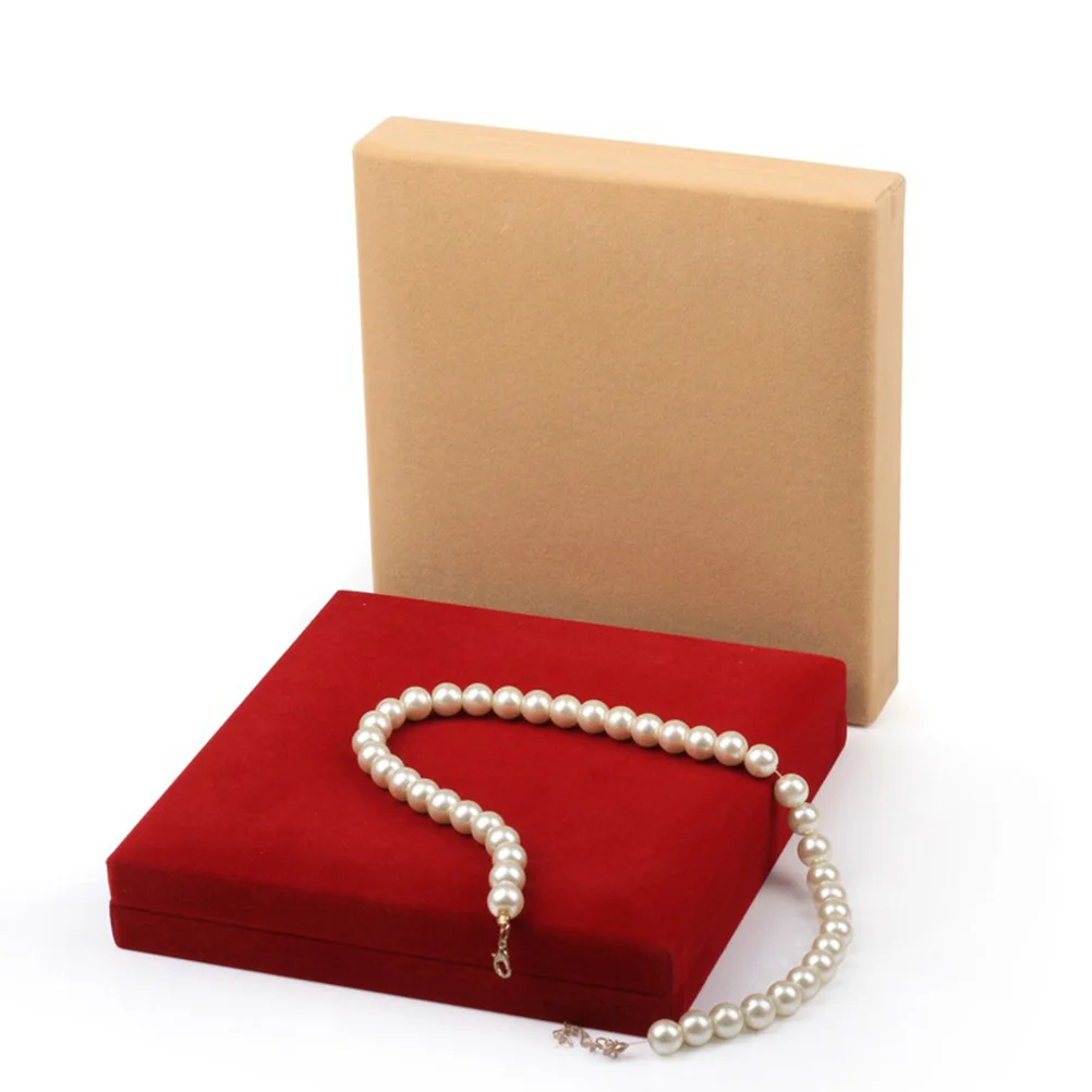 

Red Square Jewelry Gift Box Premium Flocking Necklace Storage Case Portable Jewelry Holder for Rings Necklaces Packing Case
