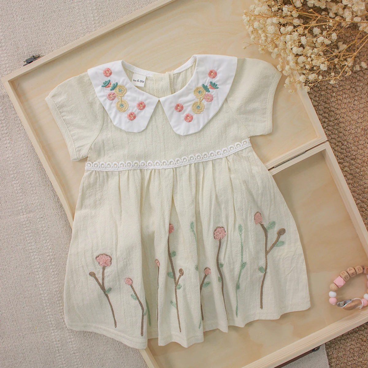 Girls Clothes New Summer Pure Cotton Princess Dresses Short Sleeve Kids Dress Flower Embroidered Short Sleeve Dress 0-3Y
