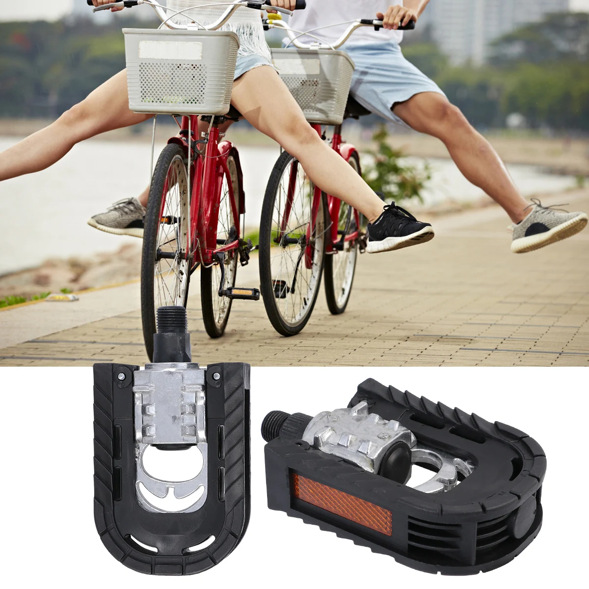 

2Pcs Foldable Cycling Bike Pedals Hollow Lightweight Anti-Skid Reflective Strip Easy Storage Suitable for Mtb Mountain Road Bike