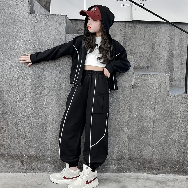 Baby Girl Clothes Suit Coat Hoodie Hoodie Fashionable Sports Suit New Pants Foreign Style Spring and Autumn Three-piece Set