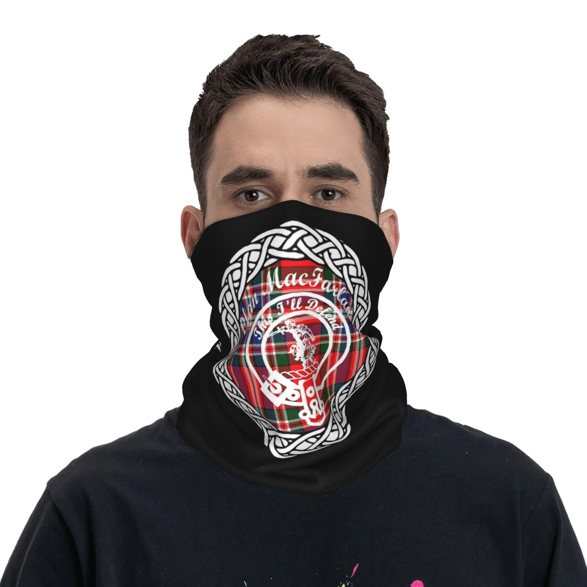 

Clan MacFarlane surname last name tartan crest badge Bandana Neck Cover Printed Mask Scarf Headwear Hiking Fishing for Men Women