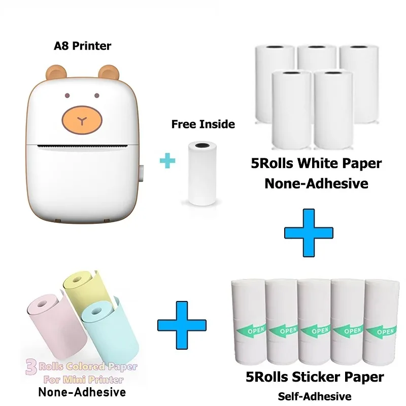 HD Meow Mini Label Printer Thermal Portable A8 Printers Sticker Transparent Paper 57mm Inkless Wireless 203dpi Android IOS Phone