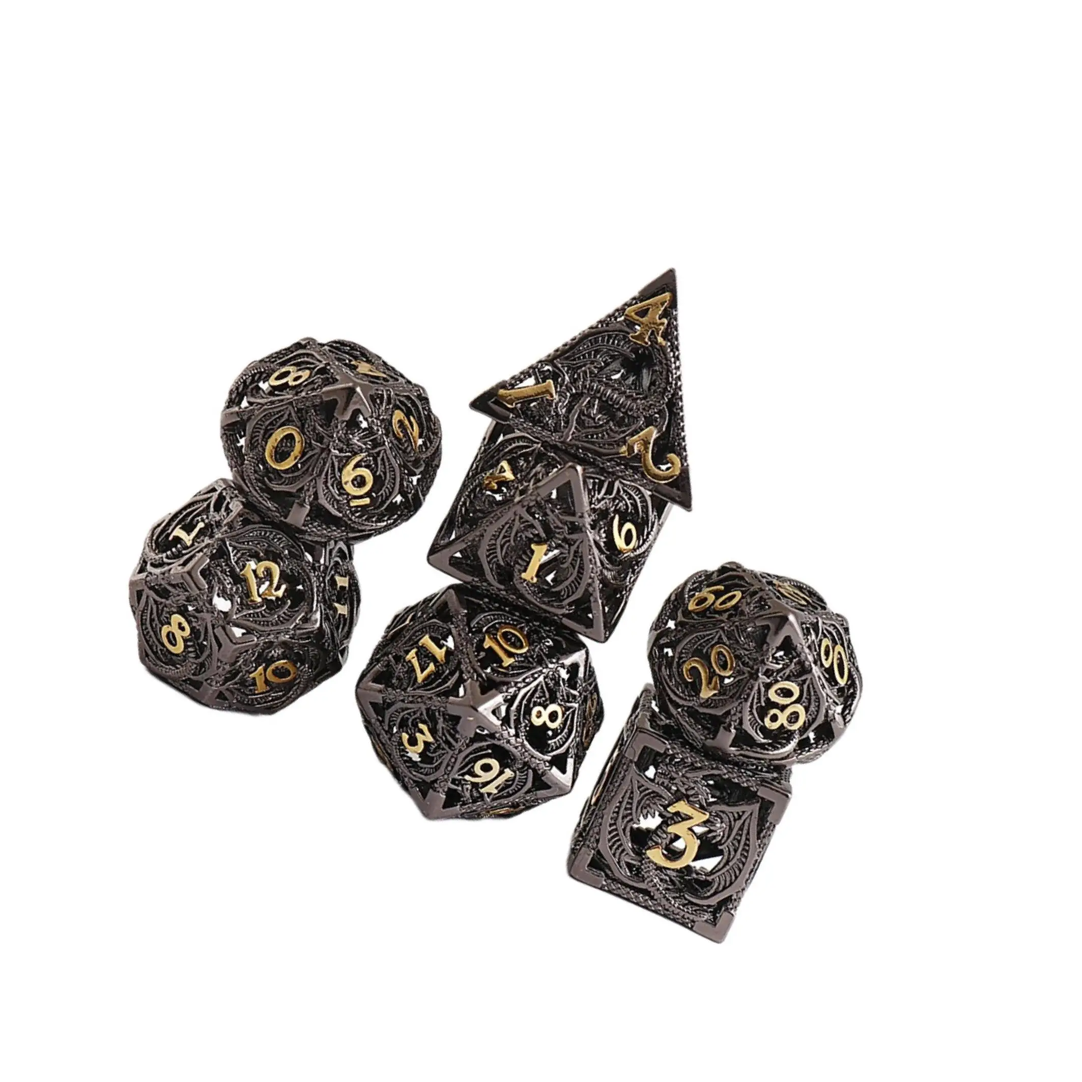 

7Pcs Hollow Metal DND Dice Set with Carry Case for D&D PRG Math Teaching