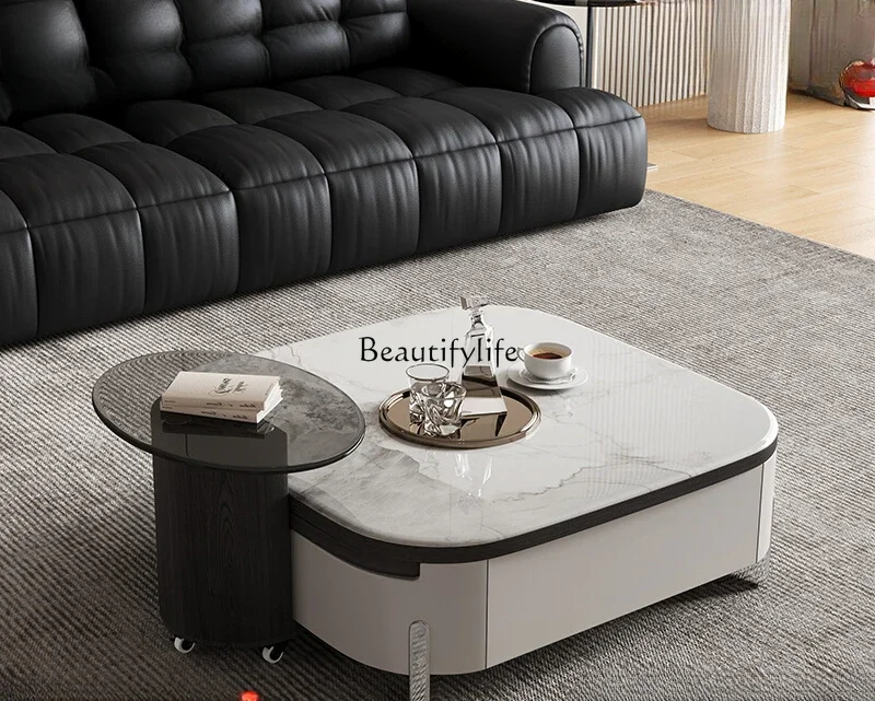 

Square coffee table with drawers Multifunctional light luxury high-end simple microcrystalline stone coffee table