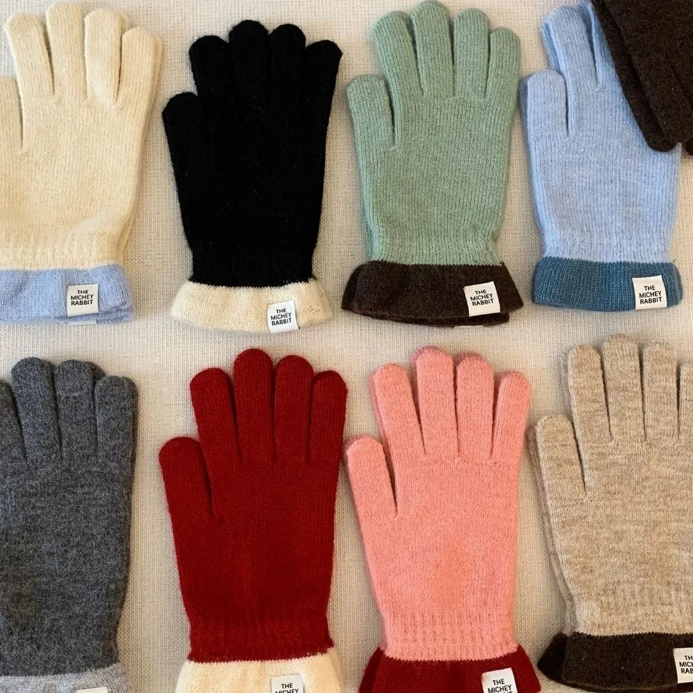 Polyester One Tip Touch Screen Gloves Warm Lining Cold Weather Knitted Gloves Stretchy Cold Proof Full Finger Gloves