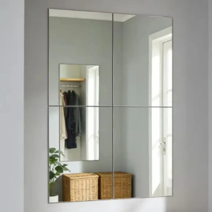 4PCS DIY Mirror Wall Stickers For Living Room Bathroom Decor, 30x35cm Silver PS Acrylic Sheets, Remove Home Decal