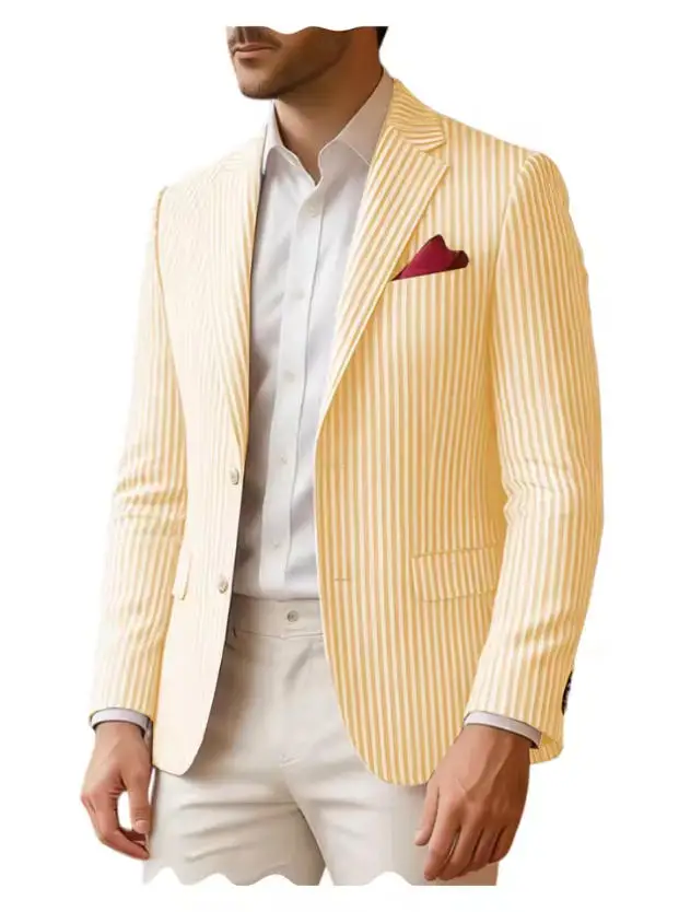 

Men's Seersucker Striped Jacket For Blazer Classic Slim Fit Notch Lapel Business Casual Suit Beach Vacation Summer
