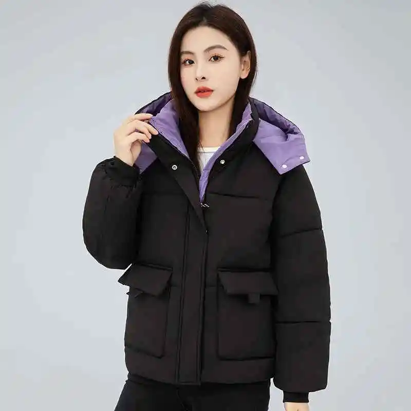

Women's Down Cotton Coat Parkas 2025 New Winter Cotton Jacket Fashion Hooded Short Korean Edition Thick Loose Bread Coat Female