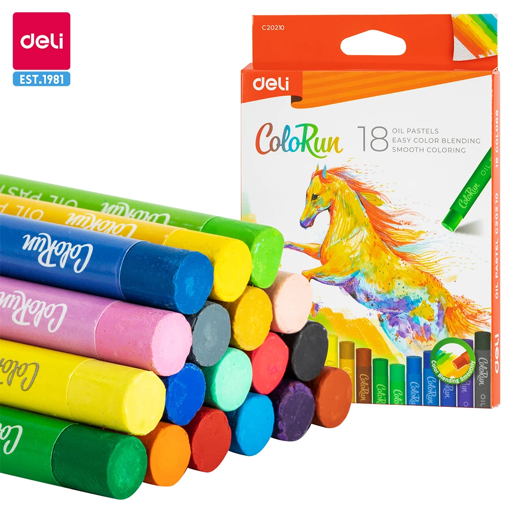 Deli-Crayons créatifs de dessin animé pour enfants, pastel à l'huile, dessin de forme ronde, papier non toxique, fournitures d'art pour étudiants, 12/18