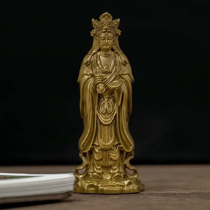 Brass Indra Guardian Deity Figurine Vintage Buddhist Statue for Living Room, Office or Desk Home Decor