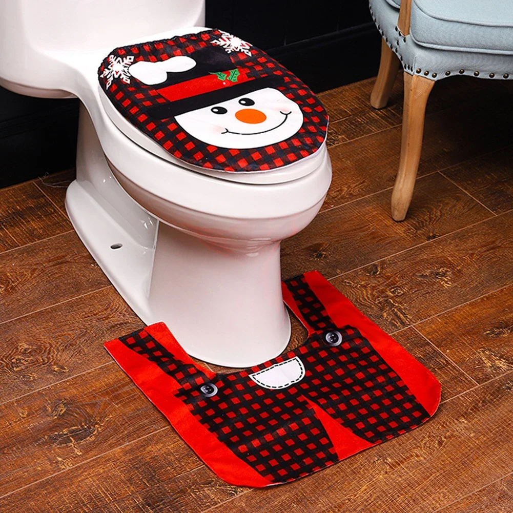 Christmas Cartoon Toilet Seat Cover Cute Toilet Cover Set Creative Santa Claus Bathroom Mat for Home New Year Navidad Decoration