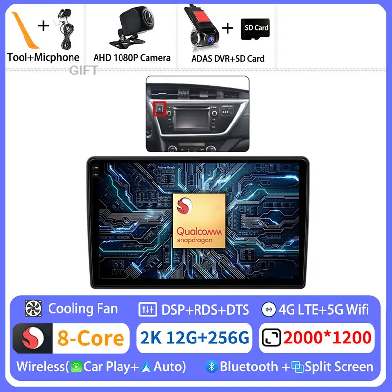 Android 15 Draadloze Carplay Voor Toyota Auris 2 E180 2012-2015 GPS Multimedia Video Player Navi Head Unit 2din BT DSP Autoradio