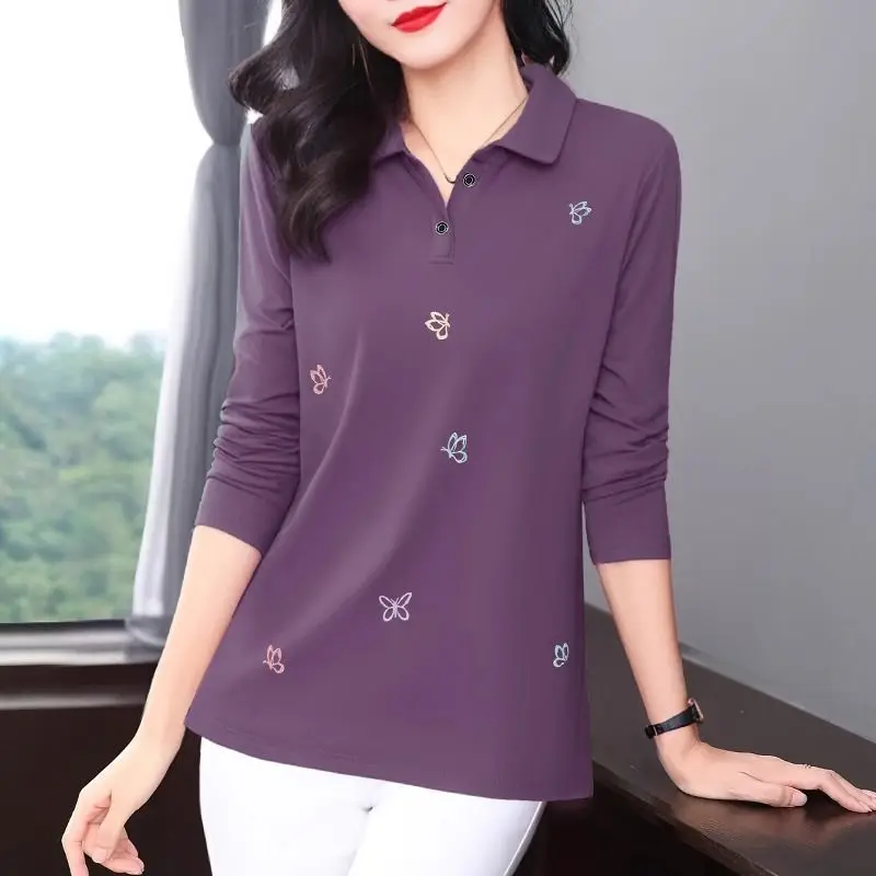 Long Sleeved T-shirt for Women Spring Autumn Collection Trend Ystylish. Mom's Lapel Polo Shirt Oversized Loose Top Base Shirt