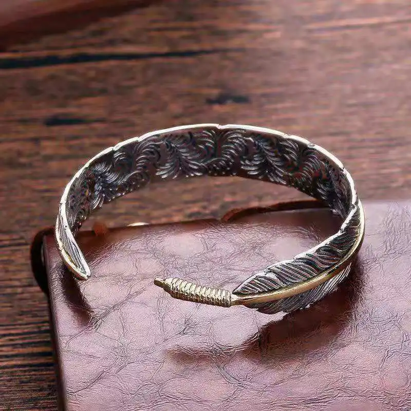 ZAKOL Hiphop Rock Feather Wing Cuff Bracelets For Men Boys Silver Color Metal Wristlet Bracelets Festival Jewelry Gifts