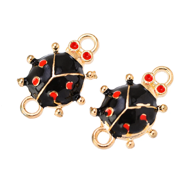 10Pcs Cute Black Red Ladybug Enamelled Zinc Alloy Onnectors Pendant Charms DIY Necklace Bracelet for Jewelry Making Accessories