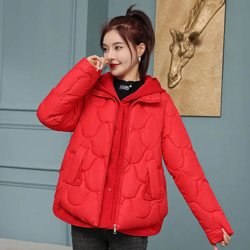 Fake Two Piece Short Cotton Coat Autumn and Winter Loose Large Cotton Coat Winter Jacket Women 2023 New Cotton Coat Women\'s