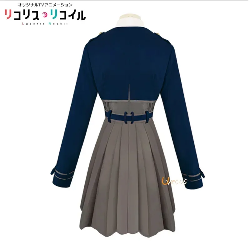 

CyAnime Lycoris Recoil Nishikigi Chisato Cosplay Costumes Dark Blue Dress Shirt Belts Uniform JK Scholar Suit