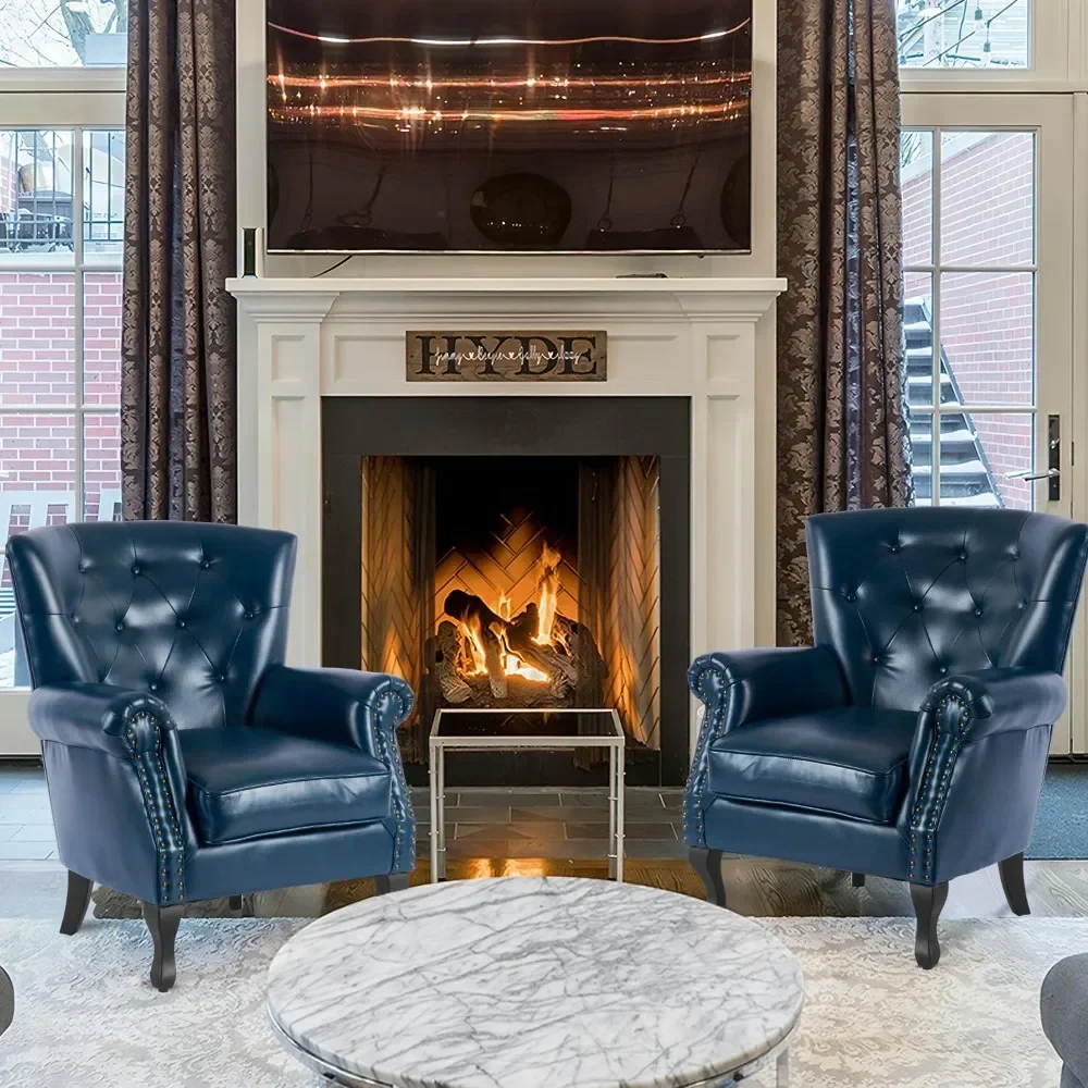 

PU Leather Accent Chair Set of 2, Mid Century Modern Armchair Living Room Club Chair with Tufted Button,Living Room Chairs