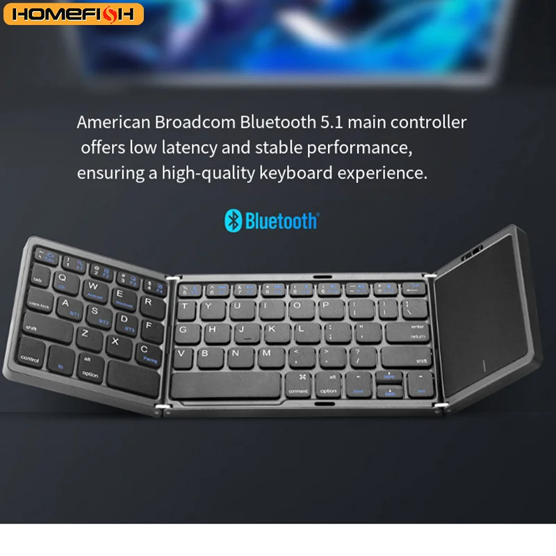 New portable ultra-thin wireless mini three-fold Bluetooth keyboard for mobile phone, tablet, office use with touchpad