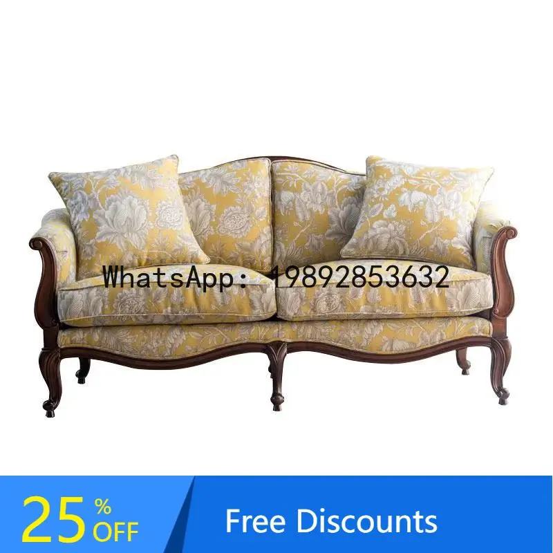 

FF American British style solid wood fabric sofa double triple sofa retro