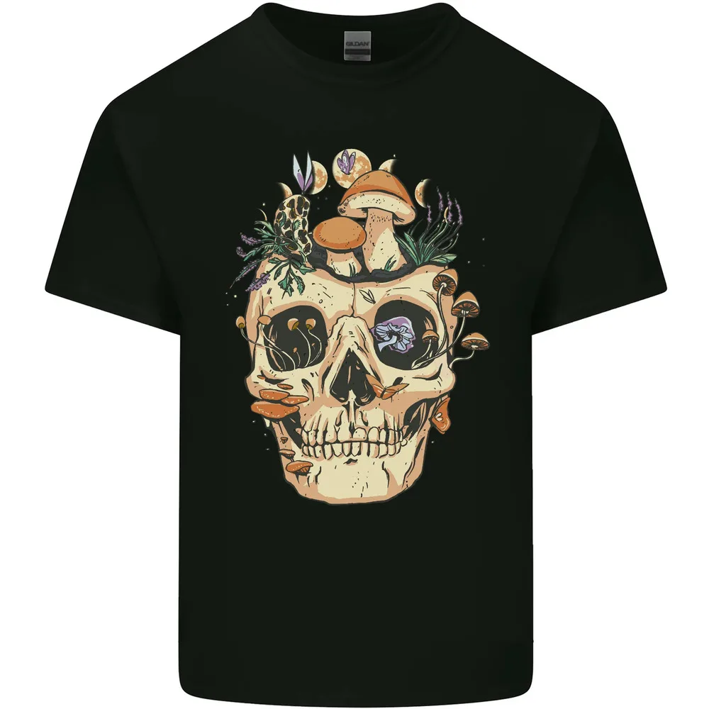 Mushroom Skull Nature Ecology Toadstool Mens Cotton T-Shirt Tee Top  Tees Y2K tops Unisex Summer Short Sleeve