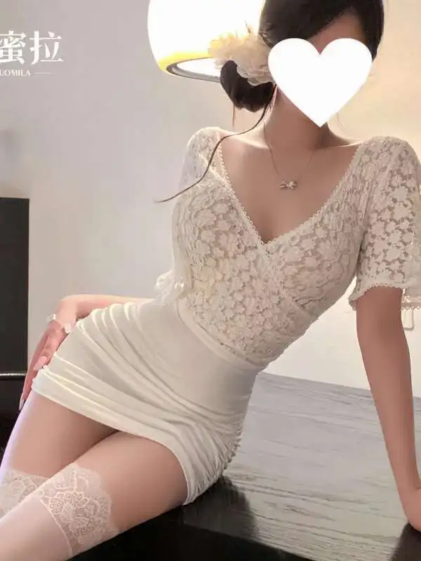 Sexy renda bodycon vestido elegante uniforme tentação pura boate sleepwear com decote em v t camisa mini vestido doce sexy topos k4yx