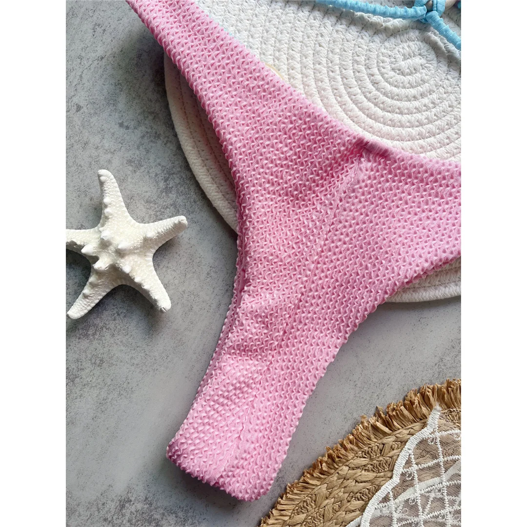 Gefältete, geknitterte, gespleißte brasilianische Bikini-Badebekleidung für Damen, zweiteiliges Bikini-Set, Badeanzug, Badebekleidung, Badeanzug, Schwimmbekleidung V6567 – Detail 6