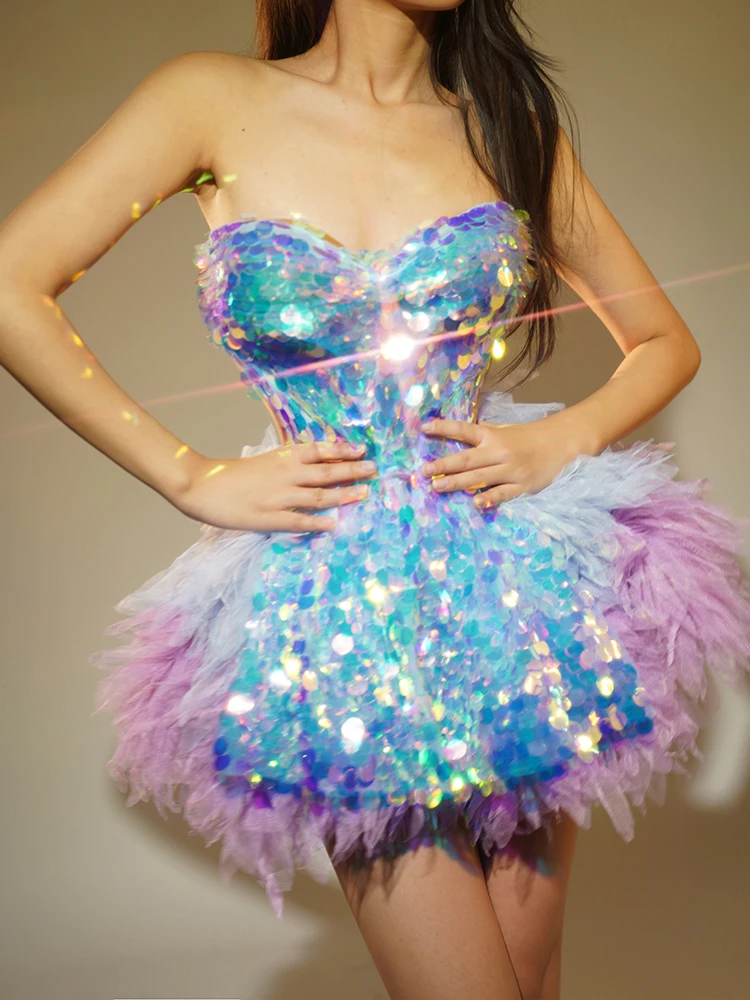 Ensemble deux pièces à paillettes noires scintillantes pour femmes, robe de soirée, bal, célébration d'anniversaire, séance photo, costume de danse en boîte de nuit