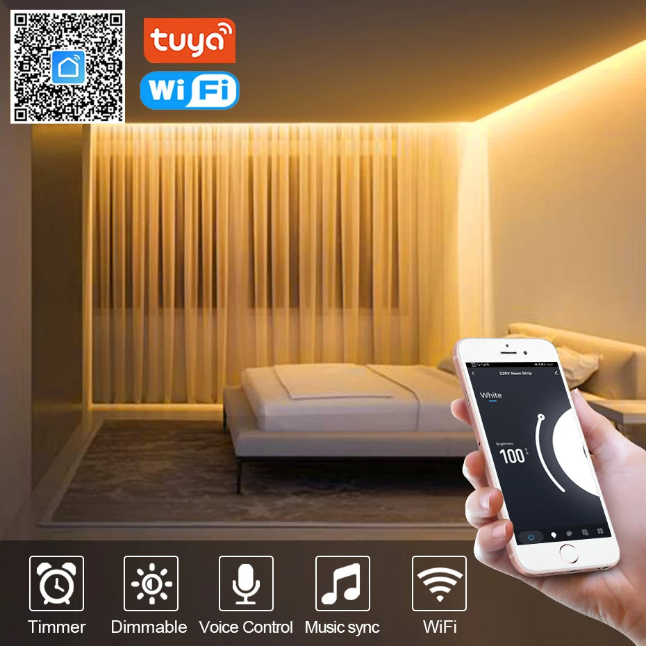 220V COB LED-Streifen 288LEDs/m IP65 Wasserdicht Tuya WiFi Bluetooth-Steuerung Fernbedienung Selbstklebend Flexibles Band mit EU-Stecker Dekoration – Detail 12