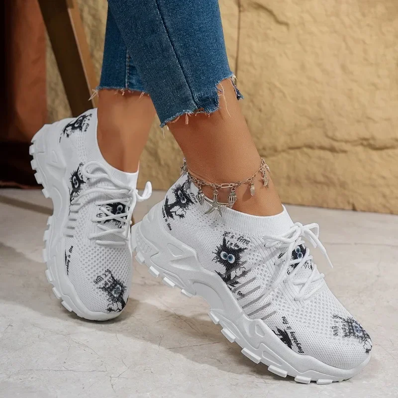 

Women's Single Shoes Platform Jogging Outdoor Anti Slip Lace Up Summer Mesh Breathable Thick Soled Casual Vulcanized Shoes 2025