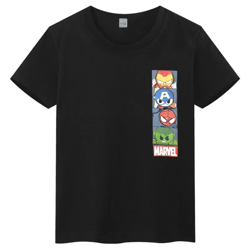 

Детская футболка с принтом персонажей Marvel, комплект из чистого хлопка с круглым вырезом, модный семейный комплект ярких цветов
