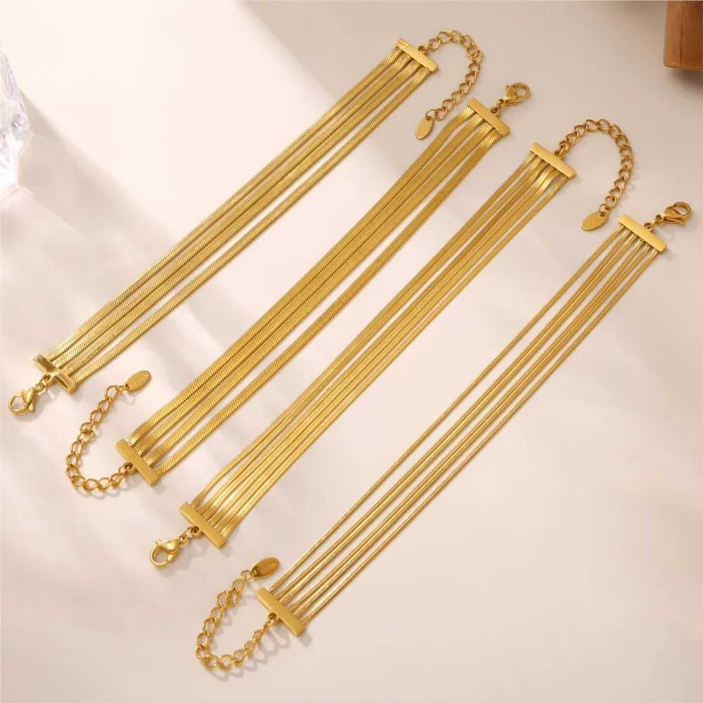 Stainless Steel Multi Chains Bracelets For Women 18k Gold Plated Waterproof Non Tarnish Adjustable Women\'s Snake Chain Bracelet