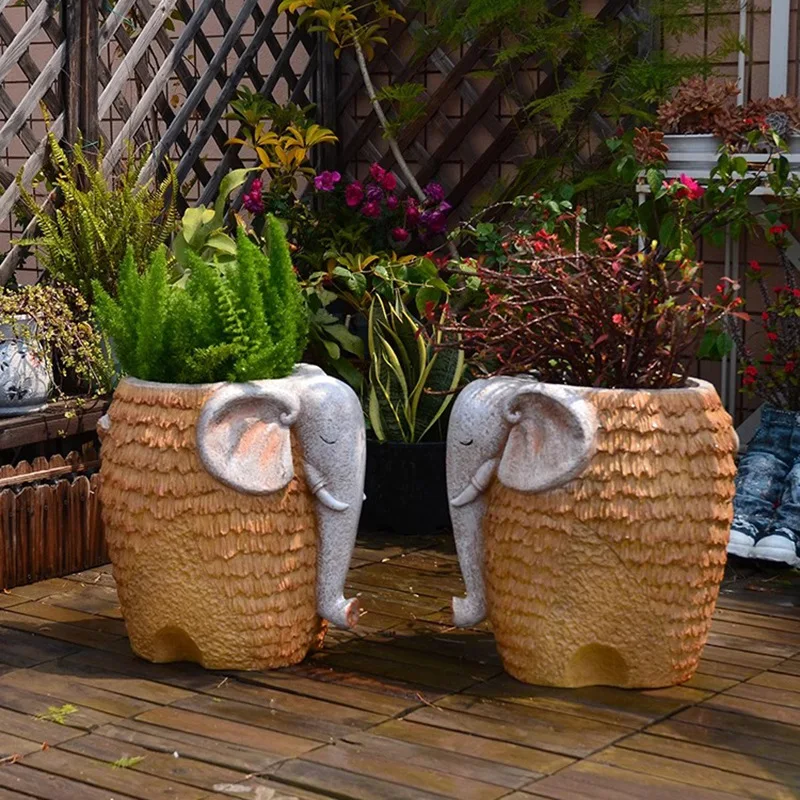 

Creative Elephant Flower Pot Villa Courtyard Decorative Ornaments Balcony Landscape Bonsai Basin Large Capacity Plant Potted