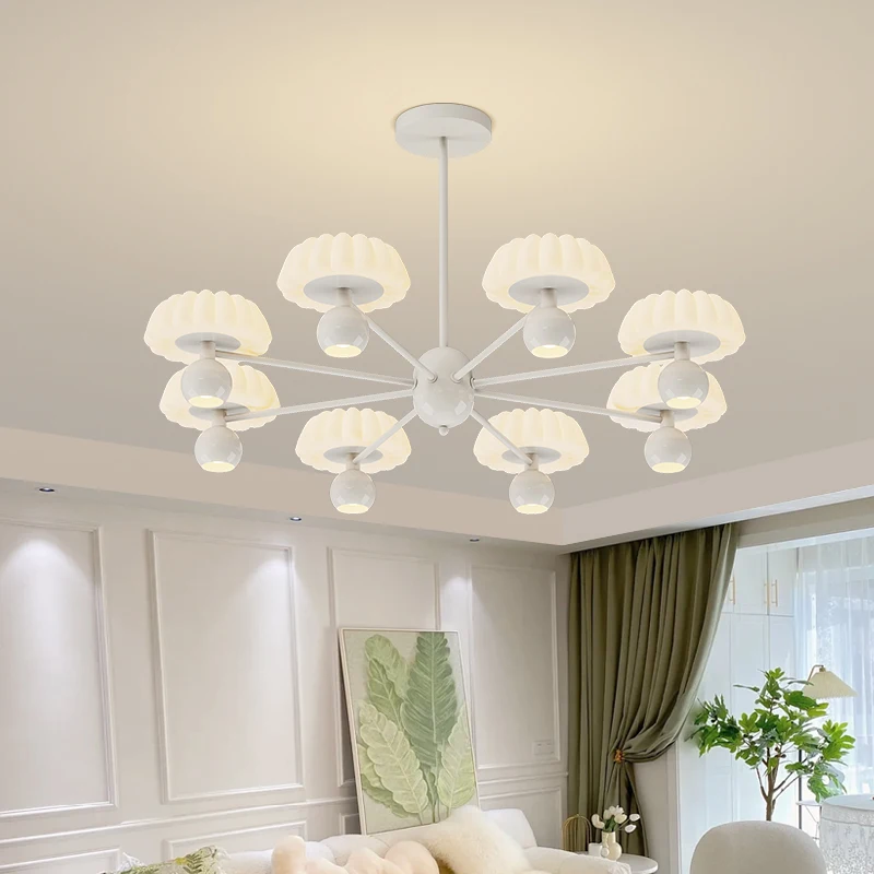 New French Chandelier Ice Cream Living Room Dining Room Bedroom Ceiling Light Dimming  Pendant Lamp Home Appliance