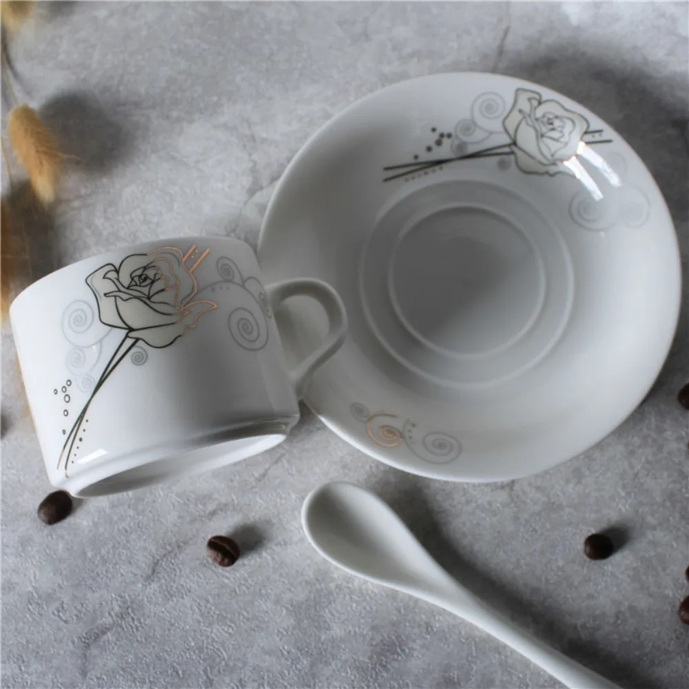 Coffee Cup Set With Saucers Scoop,White Porcelain Tea Set Breakfast Dinner Ceramic Mug Espresso Mug Drinkware Coffeeware Teaware