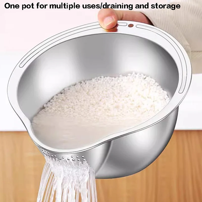 Rice Washer Strainer Bowl Stainless Steel Rice Washing Bowl Rice Sieve Colander Fruit And Vegetable Strainer Kitchen Tools