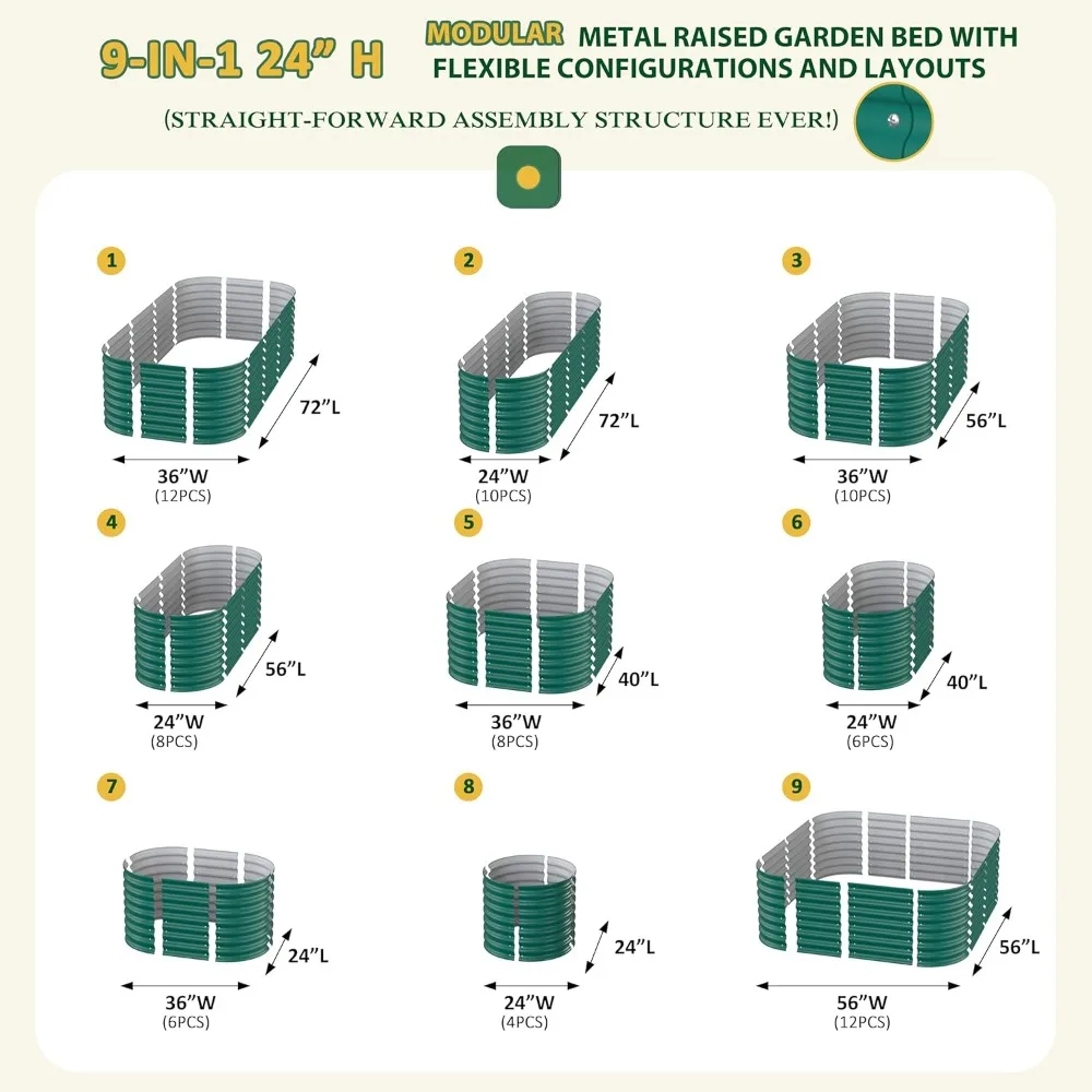 9-in-1 Galvanized Steel Planter Box, 24''H Modular Garden Bed Outdoor with 2 Aluminum Support Rods, 6x3x2FT Raised Garden
