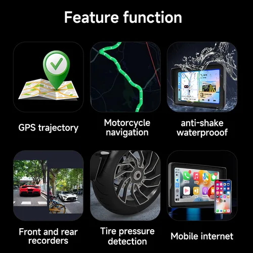 Imagen 2 del producto Reproductor Multimedia HD 2K para motocicleta de 5/7 pulgadas, grabadora de vídeo de navegación GPS, CarPlay inalámbrico, Android Auto, pantalla impermeable IPX8